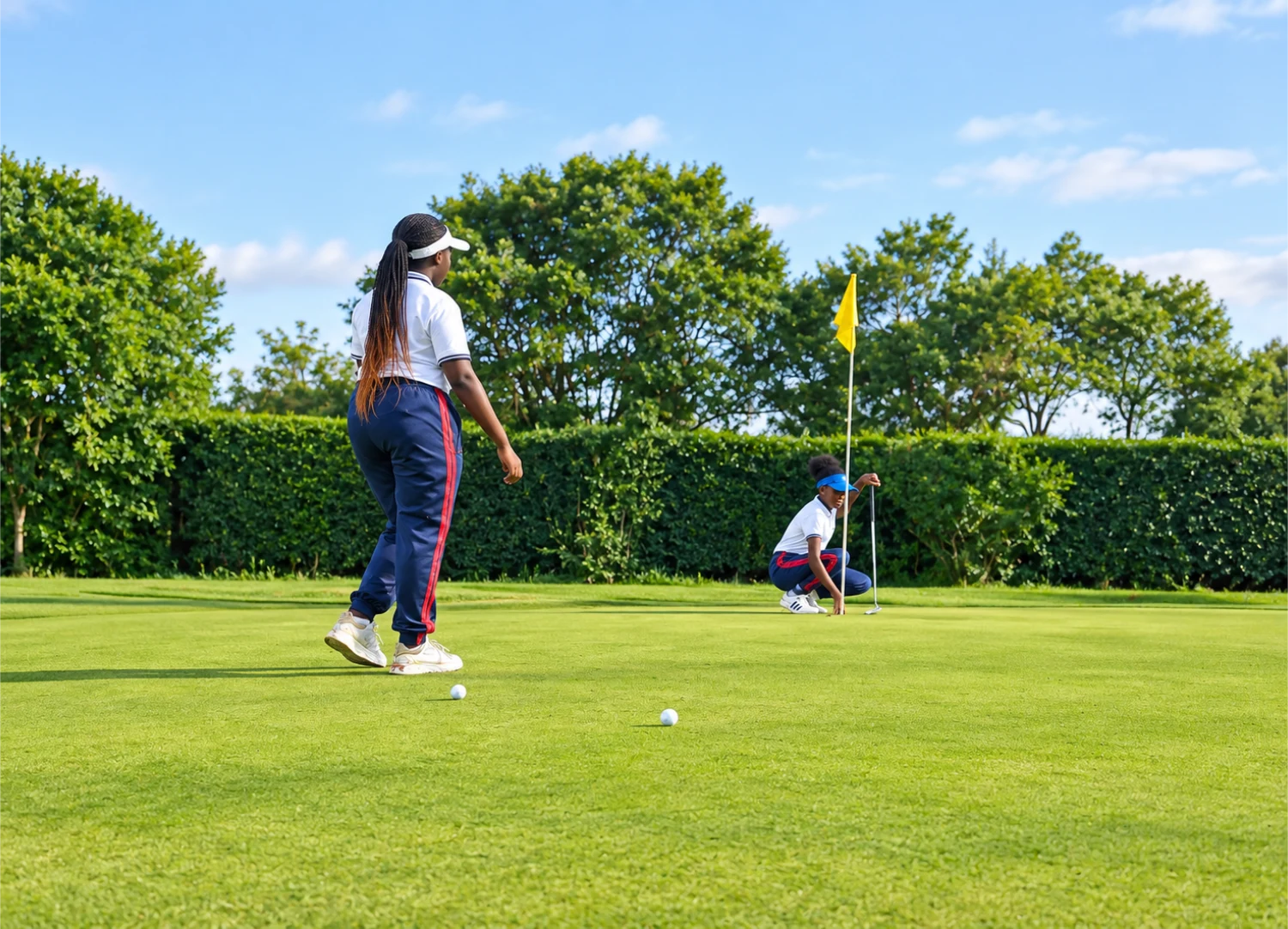 Students practising on the putting green
