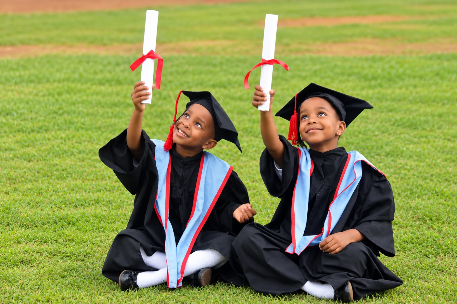 Kindergarten graduates holding up their diplomas at St. Christopher's